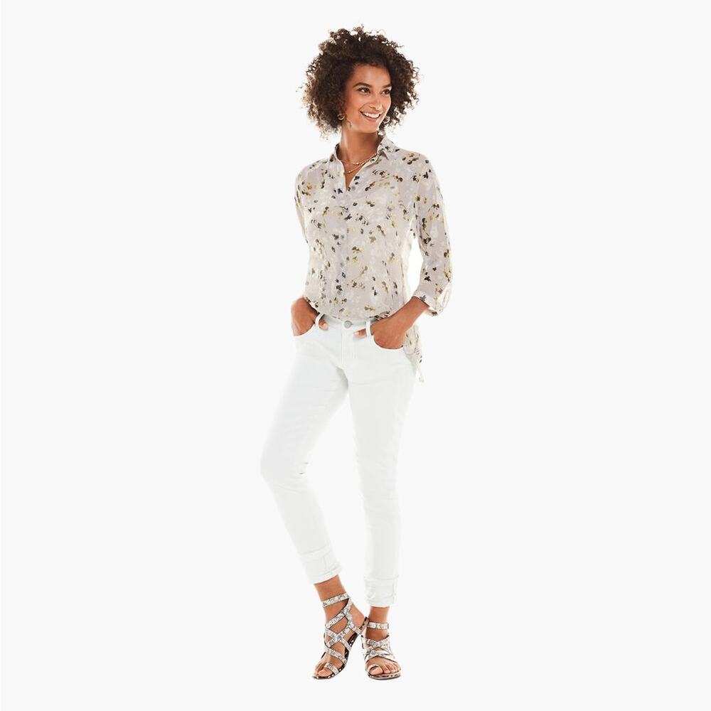 CABI Matinee Sheer Chiffon 3/4 Sleeve Button-Up Floral Blouse (Gray | Size XS) - Picture 2 of 8